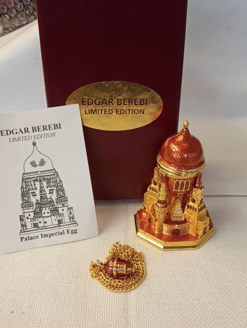 Limited Edition Palace Imperial Egg Gold and Red With Necklace Edgar Berebi NEW